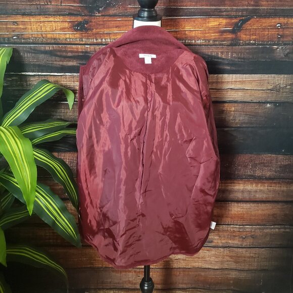 Dressbarn Woman Plus Size 1X Jacket Corduroy Burgundy Wine Lined Button Front - Picture 2 of 9